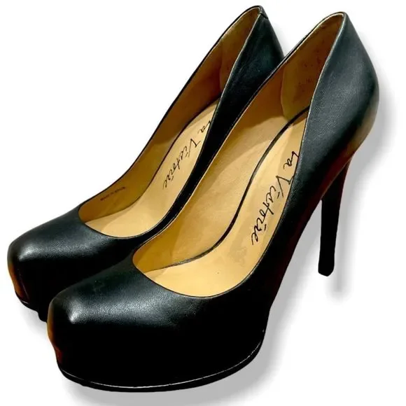 POUR LA VICTOIRE Black Leather Pumps - Picture 1 of 8